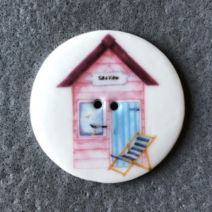 Beach Hut Pink Large Circular Button