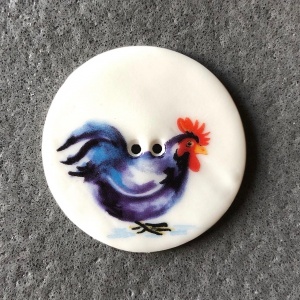 Chicken Blue Black Rooster Large Circular Button