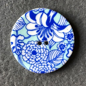 Aqua Flowers Large Circular Button