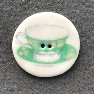 Teacup Green and Yellow Large Circular Button