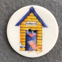 Beach Hut Blue Large Circular Button