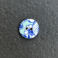 Aqua Flowers Small Circular Button