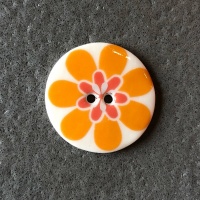 Flower Power Medium Circular Orange Button