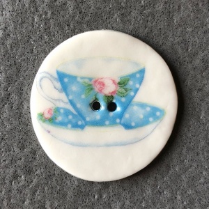 Teacup Turquoise Rose Large Circular Button